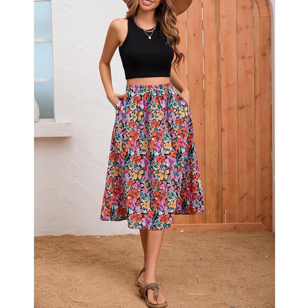 Witsmile Womens Casual High Waist Floral Print Skirt NWT